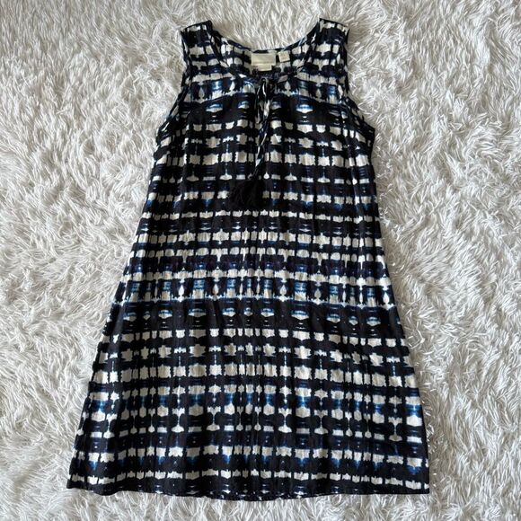 Cynthia Rowley 100% Linen Resortwear Navy and White Tie-Dye Shift Dress Size 6 - Picture 5 of 7